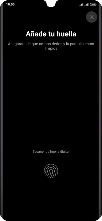 Sigue las indicaciones de la pantalla para crear una huella digital como código de seguridad.