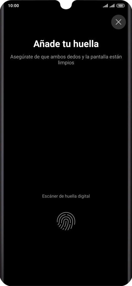 Sigue las indicaciones de la pantalla para crear una huella digital como código de seguridad.
