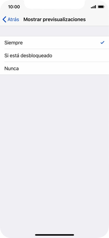 Para seleccionar la vista previa de las notificaciones en la pantalla de bloqueo, pulsa Siempre. Para seleccionar la vista previa de las notificaciones en la pantalla de bloqueo, pulsa Siempre.