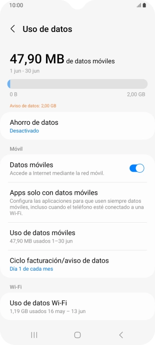 El consumo total de datos se visualiza ahora en la pantalla.