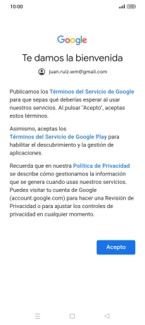 Pulsa Acepto y sigue las indicaciones de la pantalla para seleccionar los ajustes de tu cuenta de Google.