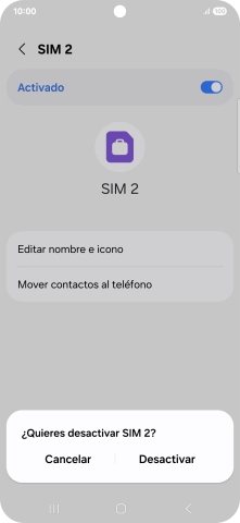 Si deseas desactivar el uso de la línea móvil (SIM), pulsa Desactivar.