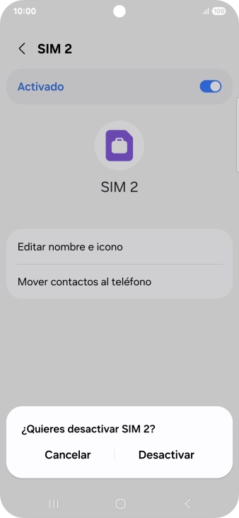 Si deseas desactivar el uso de la línea móvil (SIM), pulsa Desactivar.