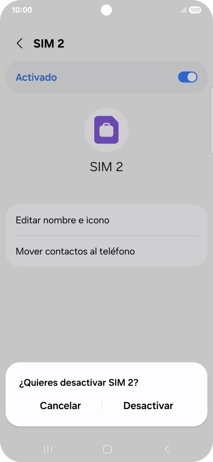 Si deseas desactivar el uso de la línea móvil (SIM), pulsa Desactivar.