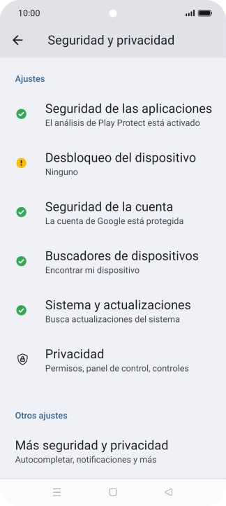 Pulsa Más seguridad y privacidad.