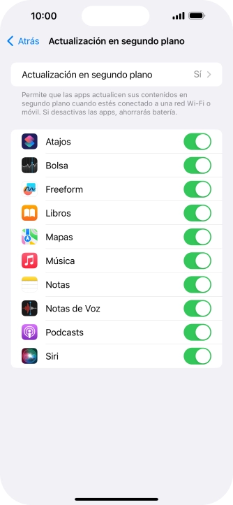 Pulsa Actualización en segundo plano.