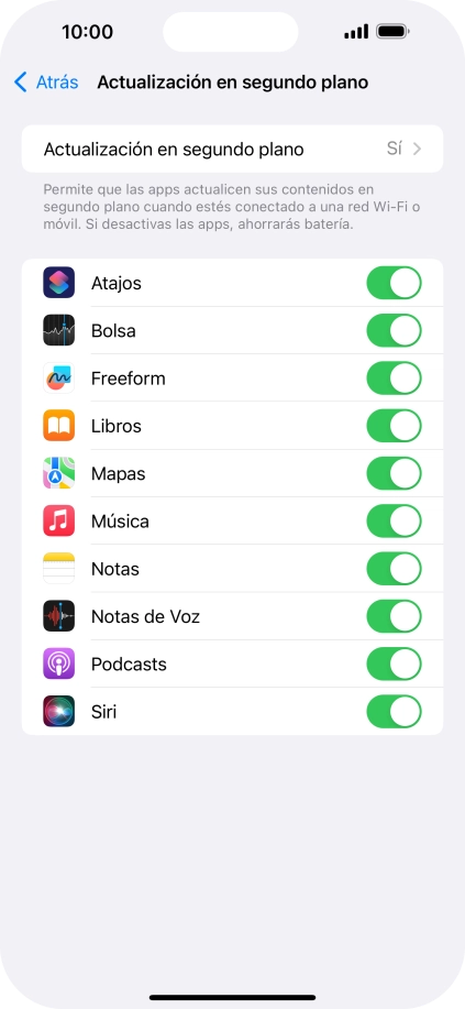 Pulsa Actualización en segundo plano.