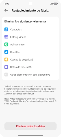 Pulsa Eliminar todos los datos.