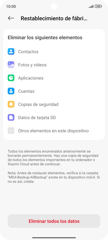 Pulsa Eliminar todos los datos.