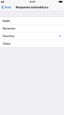 Pulsa el ajuste deseado para seleccionar qué contactos deben recibir un mensaje automático indicando que la función de 