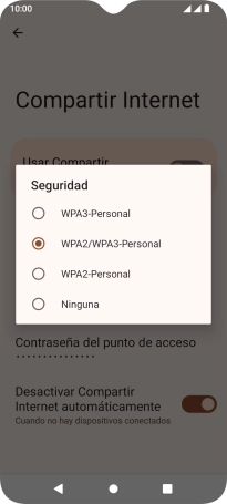 Pulsa WPA3-Personal para proteger la conexión wifi con una contraseña.