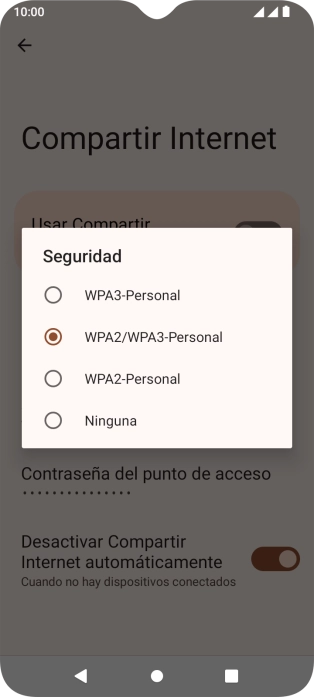 Pulsa WPA3-Personal para proteger la conexión wifi con una contraseña.