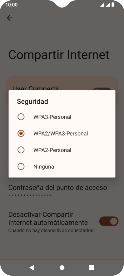 Pulsa WPA3-Personal para proteger la conexión wifi con una contraseña.