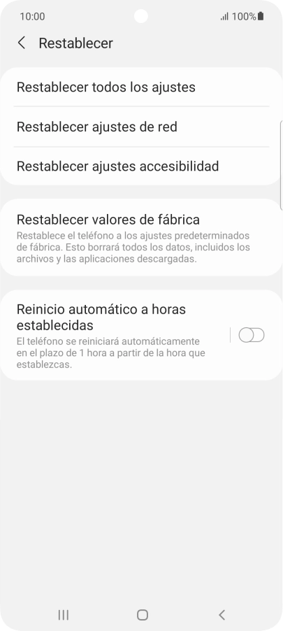 Pulsa Restablecer valores de fábrica.