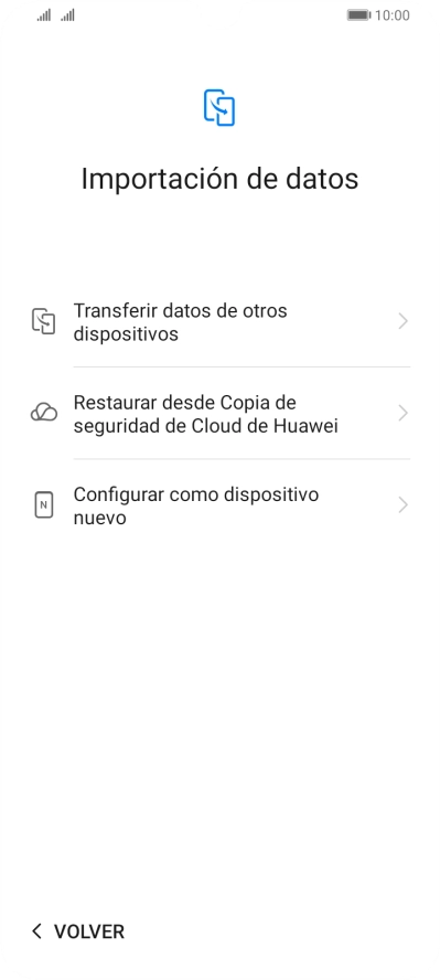 Puedes transferir el contenido de otro teléfono cuando activas tu teléfono por primera vez y cuando lo has restablecido. Cuando aparezca en la pantalla del teléfono esta imagen, ya está listo para la transmisión del contenido del otro teléfono.
