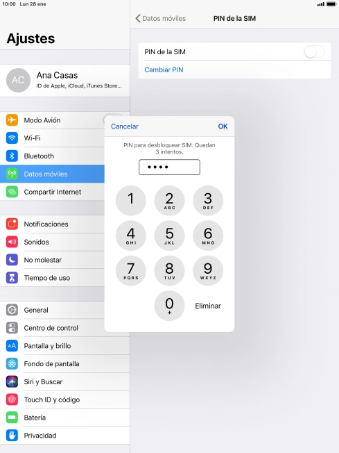 Introduce tu código PIN y pulsa OK.