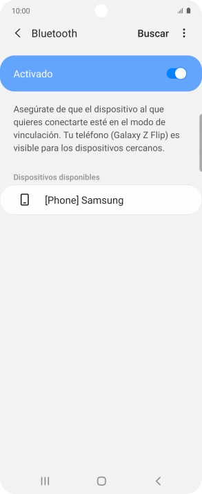 Pulsa el dispositivo Bluetooth deseado y sigue las indicaciones de la pantalla para vincular el dispositivo al teléfono.