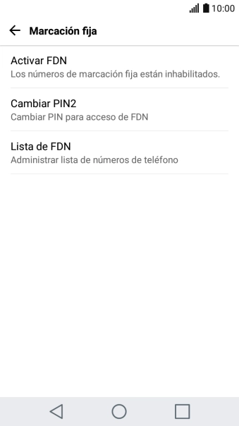 Pulsa Activar FDN para activar la marcación fija.
