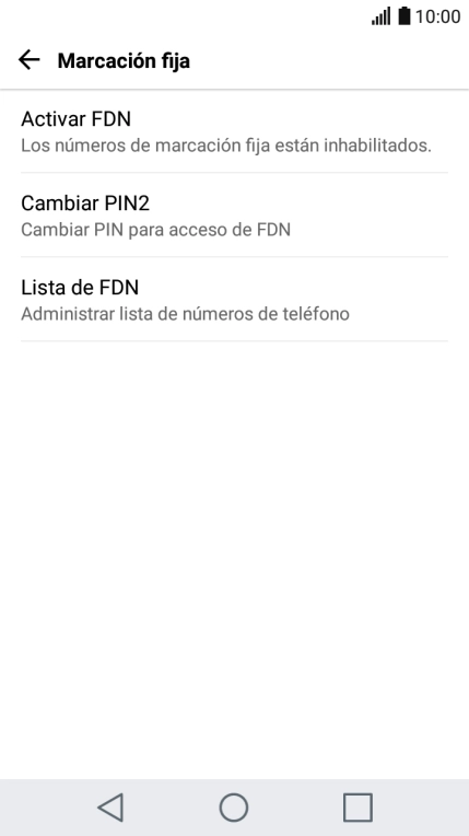 Pulsa Activar FDN para activar la marcación fija.