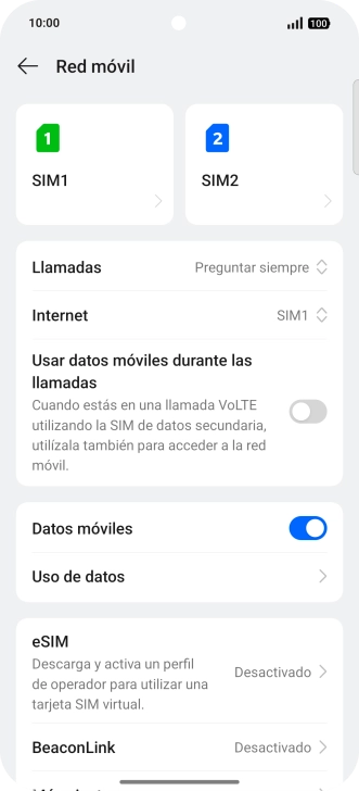 Pulsa la SIM de la línea móvil deseada.