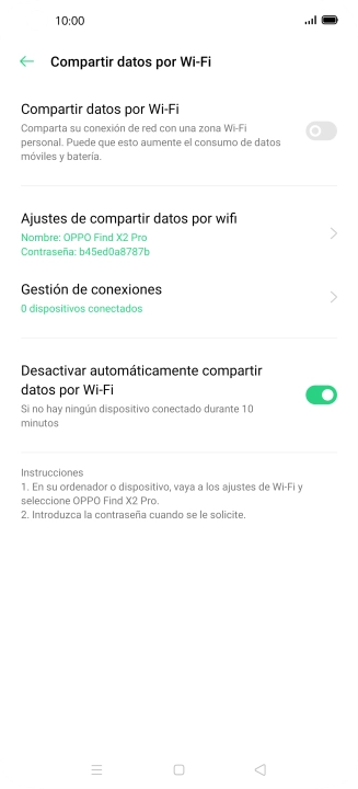 Pulsa Ajustes de compartir datos por wifi.