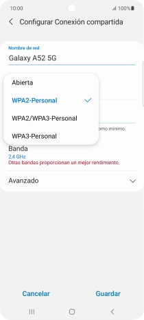 Pulsa WPA3-Personal para proteger la conexión wifi con una contraseña.
