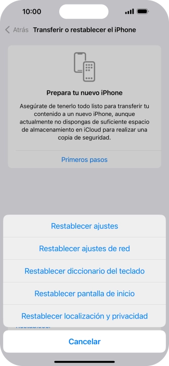 Pulsa Restablecer ajustes.
