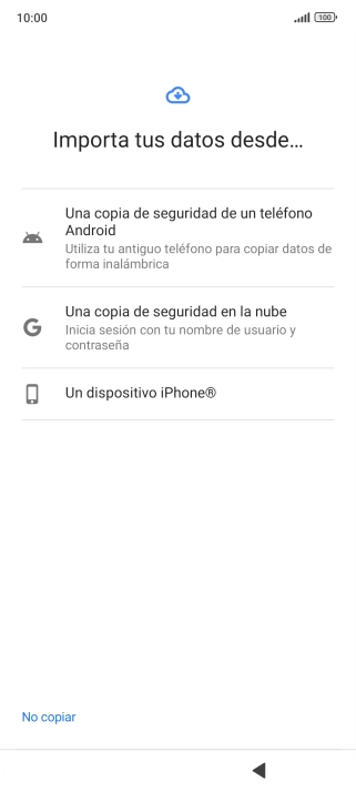 Pulsa la opción deseada y sigue las indicaciones de la pantalla para transferir contenido desde el otro teléfono y finalizar la activación de tu teléfono.