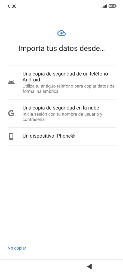 Pulsa la opción deseada y sigue las indicaciones de la pantalla para transferir contenido desde el otro teléfono y finalizar la activación de tu teléfono.