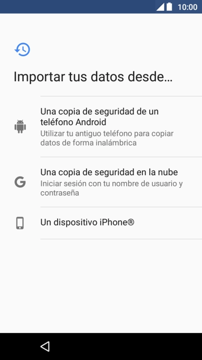 Pulsa la opción deseada y sigue las indicaciones de la pantalla para transferir contenido desde el otro teléfono y finalizar la activación de tu teléfono. Pulsa la opción deseada y sigue las indicaciones de la pantalla para transferir contenido desde el otro teléfono y finalizar la activación de tu teléfono.