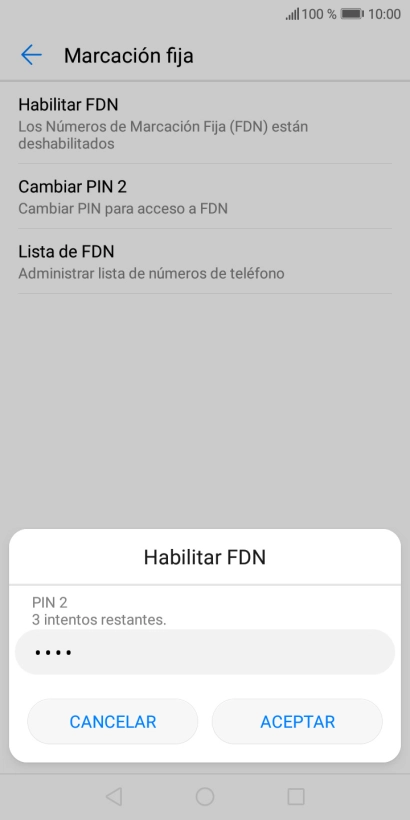 Introduce el código PIN2 y pulsa ACEPTAR.