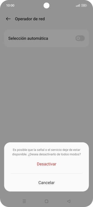 Pulsa Desactivar para desactivar la función y espera mientras el teléfono está buscando redes.