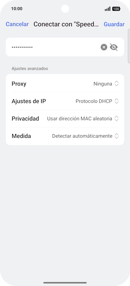 Introduce la contraseña de la red wifi y pulsa Guardar.