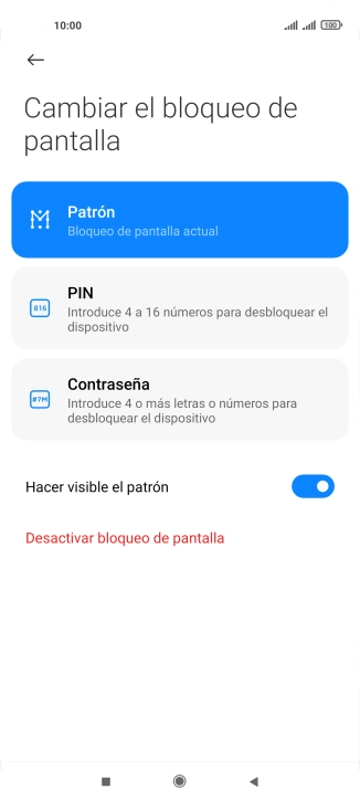 Pulsa Desactivar bloqueo de pantalla e introduce el código de seguridad extra que has creado anteriormente.