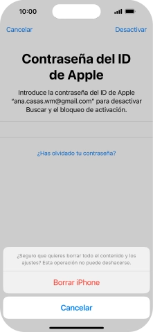 Introduce la contraseña de tu ID de Apple y pulsa Borrar iPhone. Espera unos instantes mientras el teléfono restablece la configuración predeterminada. Sigue las indicaciones de la pantalla para configurar el teléfono y dejarlo listo para su uso.