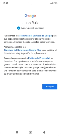 Pulsa Acepto y sigue las indicaciones de la pantalla para seleccionar los ajustes de tu cuenta de Google.