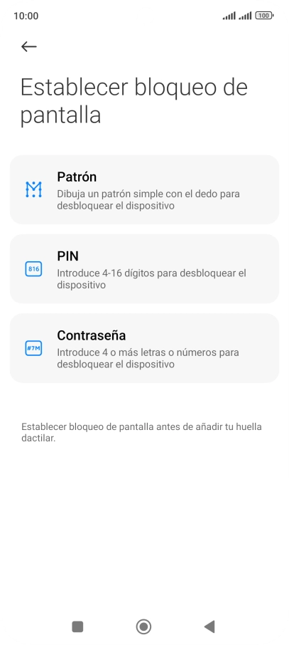 Pulsa el código de seguridad deseado.