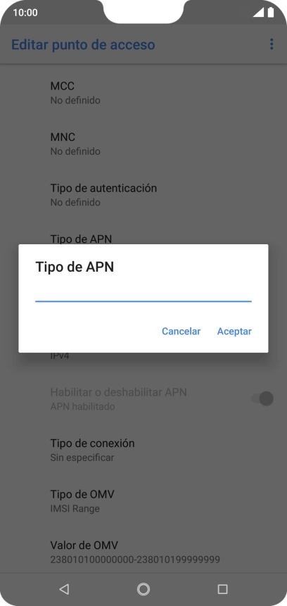 Introduce default y pulsa Aceptar.