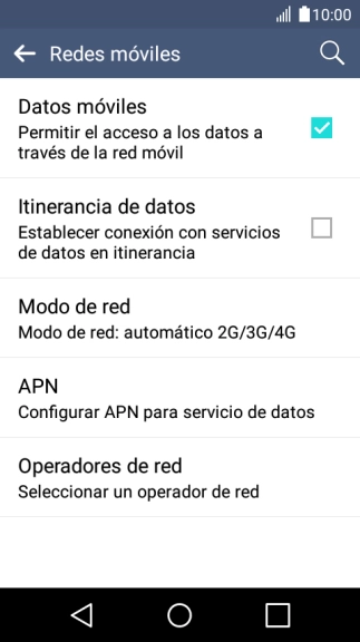 Pulsa Datos móviles para activar o desactivar la función.