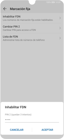 Introduce el código PIN2 y pulsa ACEPTAR.