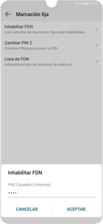 Introduce el código PIN2 y pulsa ACEPTAR.