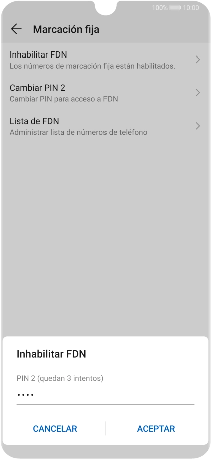 Introduce el código PIN2 y pulsa ACEPTAR.