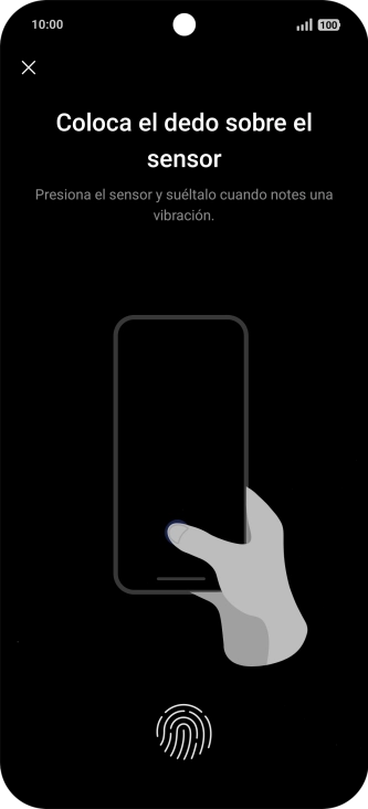 Sigue las indicaciones de la pantalla para crear una huella digital como código de seguridad.