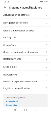 Pulsa Actualización de software. Si hay una versión de software nueva disponible, aparecerá ahora en la pantalla. Sigue las indicaciones de la pantalla para actualizar el software del teléfono.