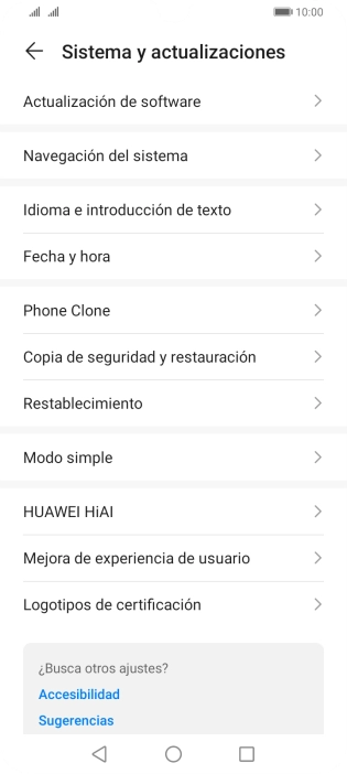 Pulsa Actualización de software. Si hay una versión de software nueva disponible, aparecerá ahora en la pantalla. Sigue las indicaciones de la pantalla para actualizar el software del teléfono.
