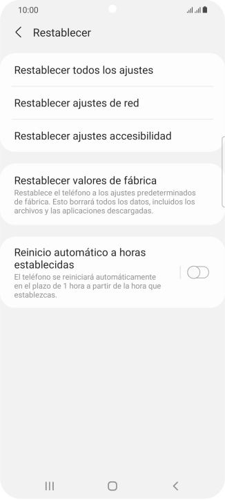 Pulsa Restablecer valores de fábrica.