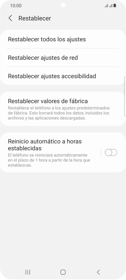 Pulsa Restablecer valores de fábrica.