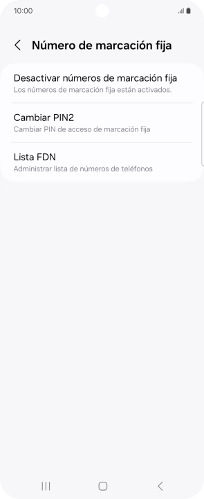 Pulsa Desactivar números de marcación fija.