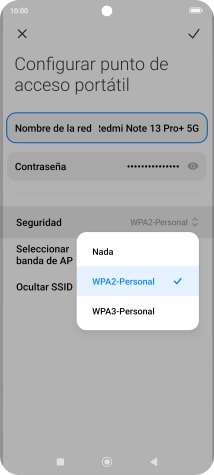 Pulsa WPA3-Personal para proteger la conexión wifi con una contraseña.