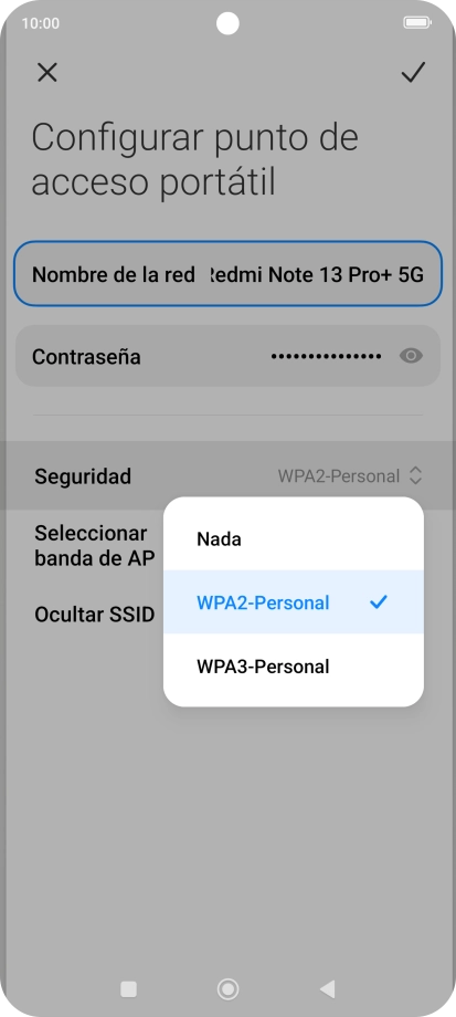 Pulsa WPA3-Personal para proteger la conexión wifi con una contraseña.